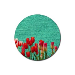 Green Denim Flowers Rubber Round Coaster (4 Pack)  by snowwhitegirl