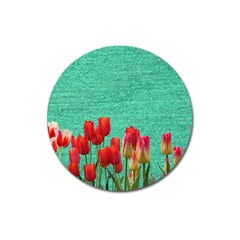 Green Denim Flowers Magnet 3  (round) by snowwhitegirl