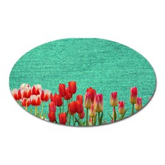 Green Denim Flowers Oval Magnet by snowwhitegirl