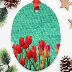 Green Denim Flowers Oval Ornament (two Sides) by snowwhitegirl