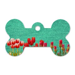 Green Denim Flowers Dog Tag Bone (two Sides) by snowwhitegirl