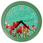 Green Denim Flowers Color Wall Clock Front