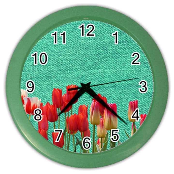 Green Denim Flowers Color Wall Clock