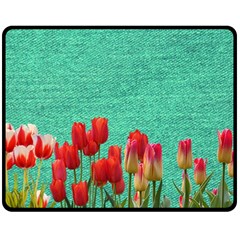 Green Denim Flowers Fleece Blanket (medium)  by snowwhitegirl