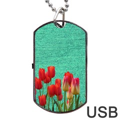 Green Denim Flowers Dog Tag Usb Flash (two Sides) by snowwhitegirl