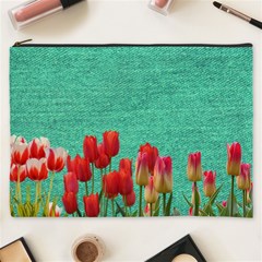 Green Denim Flowers Cosmetic Bag (xxxl) by snowwhitegirl