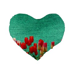 Green Denim Flowers Standard 16  Premium Heart Shape Cushions by snowwhitegirl