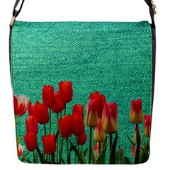 Green Denim Flowers Flap Closure Messenger Bag (s) by snowwhitegirl