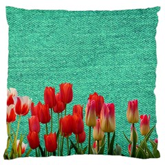 Green Denim Flowers Large Flano Cushion Case (one Side) by snowwhitegirl