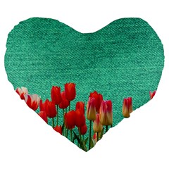 Green Denim Flowers Large 19  Premium Flano Heart Shape Cushions by snowwhitegirl