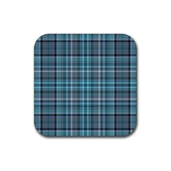 Teal Plaid Rubber Coaster (square)  by snowwhitegirl