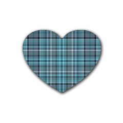 Teal Plaid Rubber Coaster (heart)  by snowwhitegirl