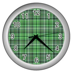 Green Plaid Wall Clock (silver)