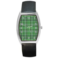 Green Plaid Barrel Style Metal Watch