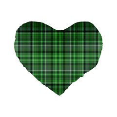 Green Plaid Standard 16  Premium Heart Shape Cushions by snowwhitegirl