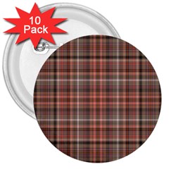 Peach  Plaid 3  Buttons (10 Pack) 