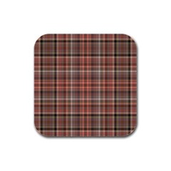 Peach  Plaid Rubber Square Coaster (4 Pack)  by snowwhitegirl