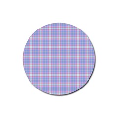 Pink Blue Plaid Rubber Coaster (round)  by snowwhitegirl