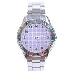 Pink Blue Plaid Stainless Steel Analogue Watch by snowwhitegirl