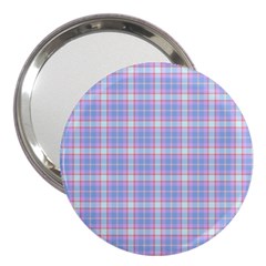 Pink Blue Plaid 3  Handbag Mirrors by snowwhitegirl