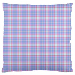 Pink Blue Plaid Large Flano Cushion Case (One Side)