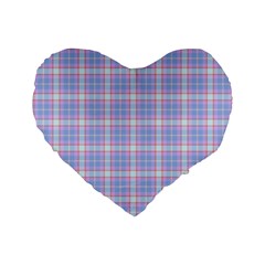 Pink Blue Plaid Standard 16  Premium Flano Heart Shape Cushions