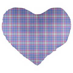 Pink Blue Plaid Large 19  Premium Flano Heart Shape Cushions