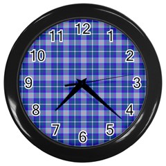 Blue Teal Plaid Wall Clock (black) by snowwhitegirl