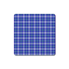 Blue Teal Plaid Square Magnet