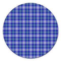 Blue Teal Plaid Magnet 5  (round) by snowwhitegirl