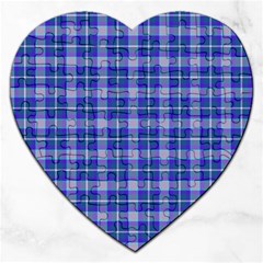 Blue Teal Plaid Jigsaw Puzzle (heart)