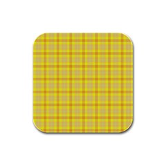 Yellow Sun Plaid Rubber Square Coaster (4 Pack)  by snowwhitegirl