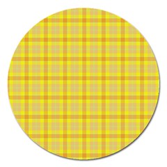 Yellow Sun Plaid Magnet 5  (round) by snowwhitegirl