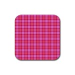 Valentine Pink Red Plaid Rubber Coaster (Square)  Front