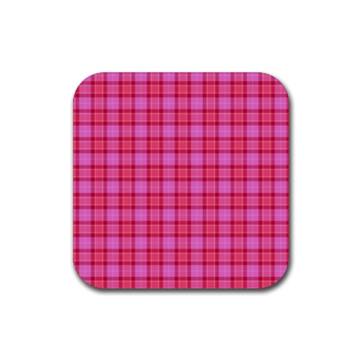 Valentine Pink Red Plaid Rubber Coaster (Square) 