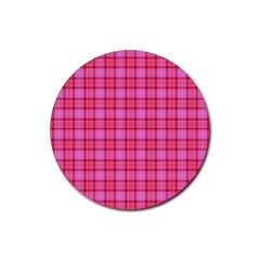 Valentine Pink Red Plaid Rubber Coaster (round)  by snowwhitegirl