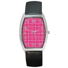 Valentine Pink Red Plaid Barrel Style Metal Watch