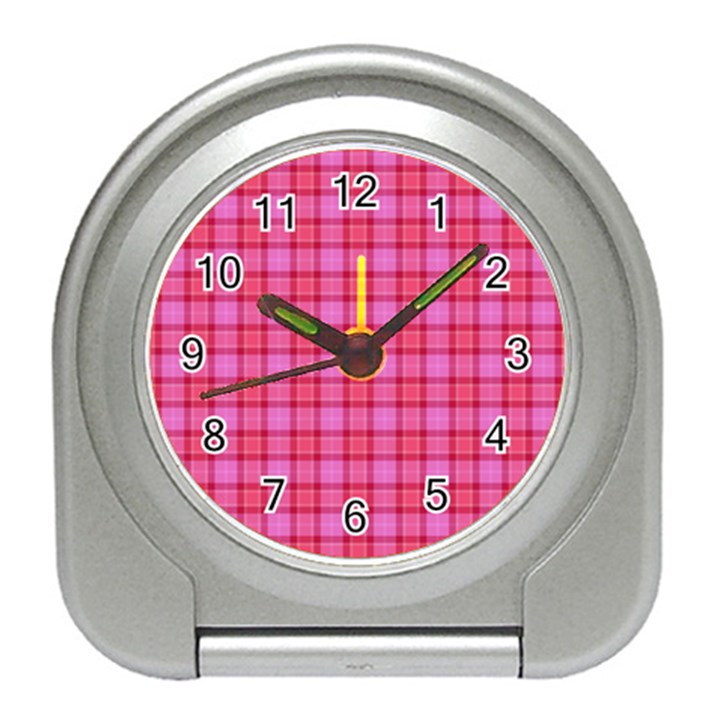 Valentine Pink Red Plaid Travel Alarm Clock