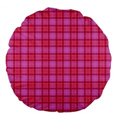 Valentine Pink Red Plaid Large 18  Premium Round Cushions by snowwhitegirl