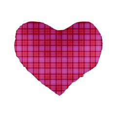 Valentine Pink Red Plaid Standard 16  Premium Flano Heart Shape Cushions by snowwhitegirl