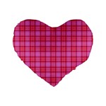 Valentine Pink Red Plaid Standard 16  Premium Flano Heart Shape Cushions Front