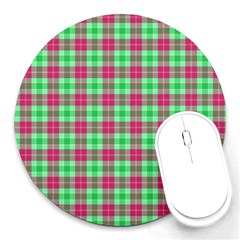 Pink Green Plaid Round Mousepads by snowwhitegirl