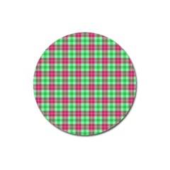 Pink Green Plaid Magnet 3  (round) by snowwhitegirl