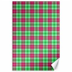 Pink Green Plaid Canvas 12  X 18   by snowwhitegirl