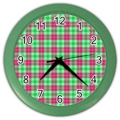 Pink Green Plaid Color Wall Clock by snowwhitegirl