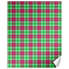 Pink Green Plaid Canvas 11  X 14   by snowwhitegirl