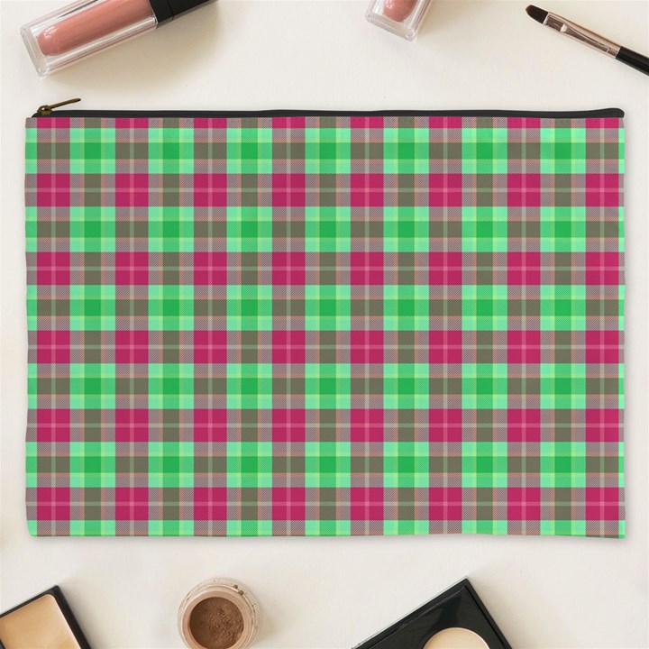 Pink Green Plaid Cosmetic Bag (XXXL)