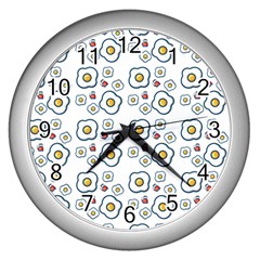 Eggs White Wall Clock (silver) by snowwhitegirl