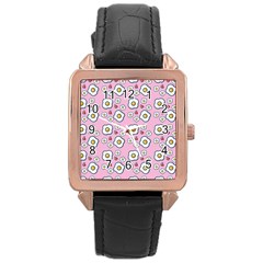 Eggs Pink Rose Gold Leather Watch  by snowwhitegirl