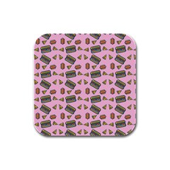 Fast Food Pink Rubber Square Coaster (4 Pack)  by snowwhitegirl